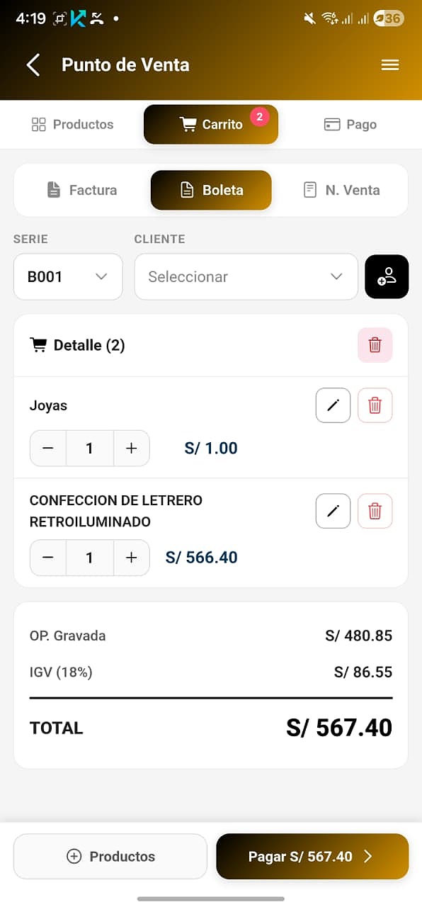 SIFE App carrito y pago
