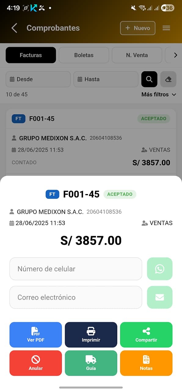 SIFE App compartir comprobante